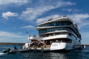 Invités distingués arrivant à la cérémonie de dénomination de la flore des célébrités à bord de l'un des annexes de yacht Novuranian conçues sur mesure du navire